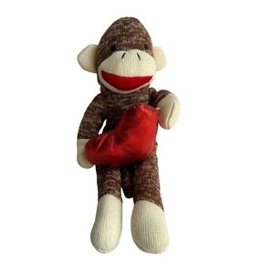 Ty Sock Monkey Plush Brown White Knit Stuffed Animal Red Metallic Heart 11 inch